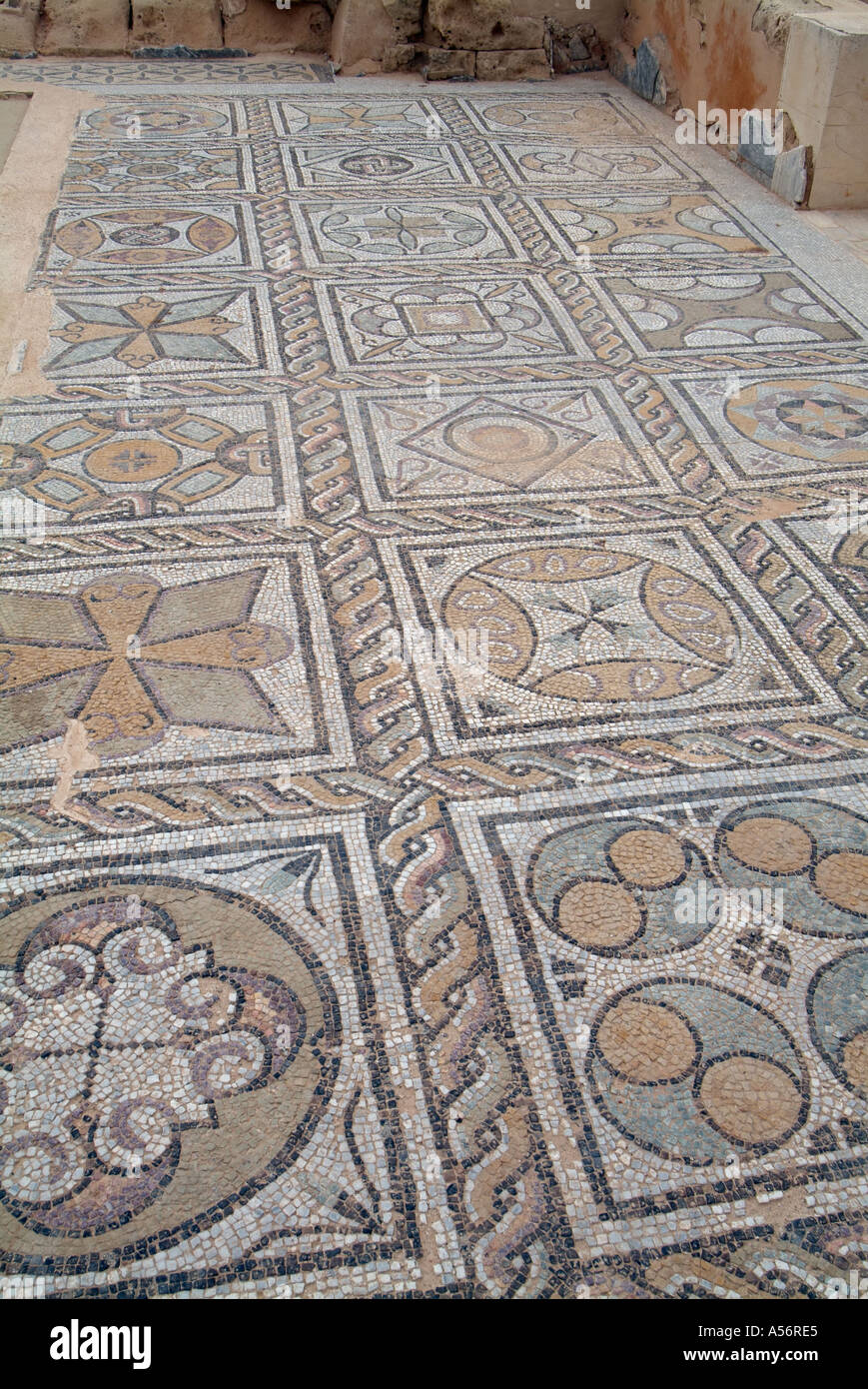 A mosaico Seaward Bagni, Sabratha rovine romane, Libia Foto Stock
