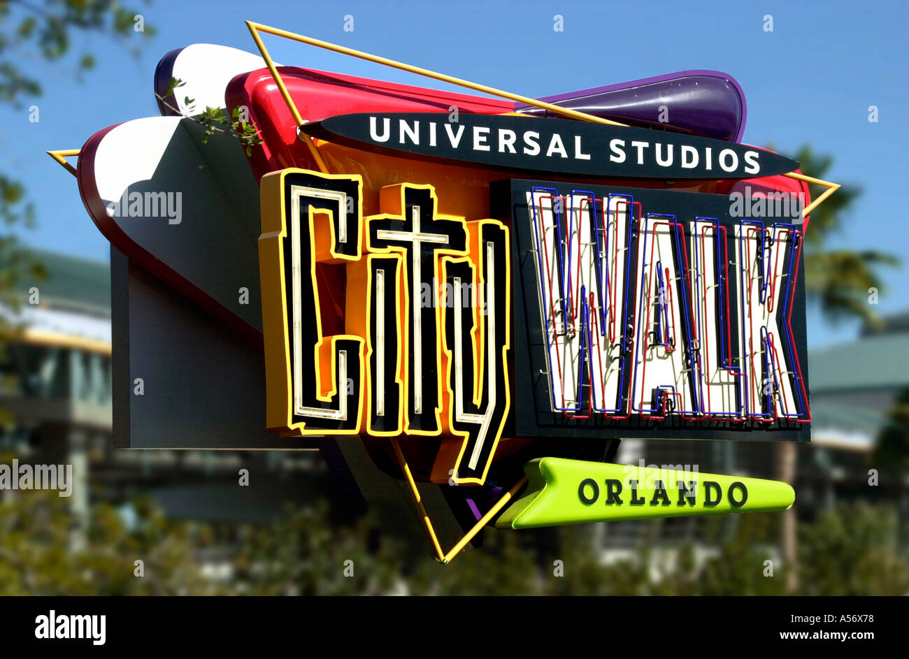 Visita a piedi della città segno, Universal Studios Orlando, Florida, Stati Uniti d'America Foto Stock
