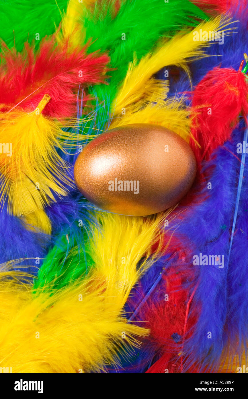 Piume colorate uovo d'oro Foto Stock