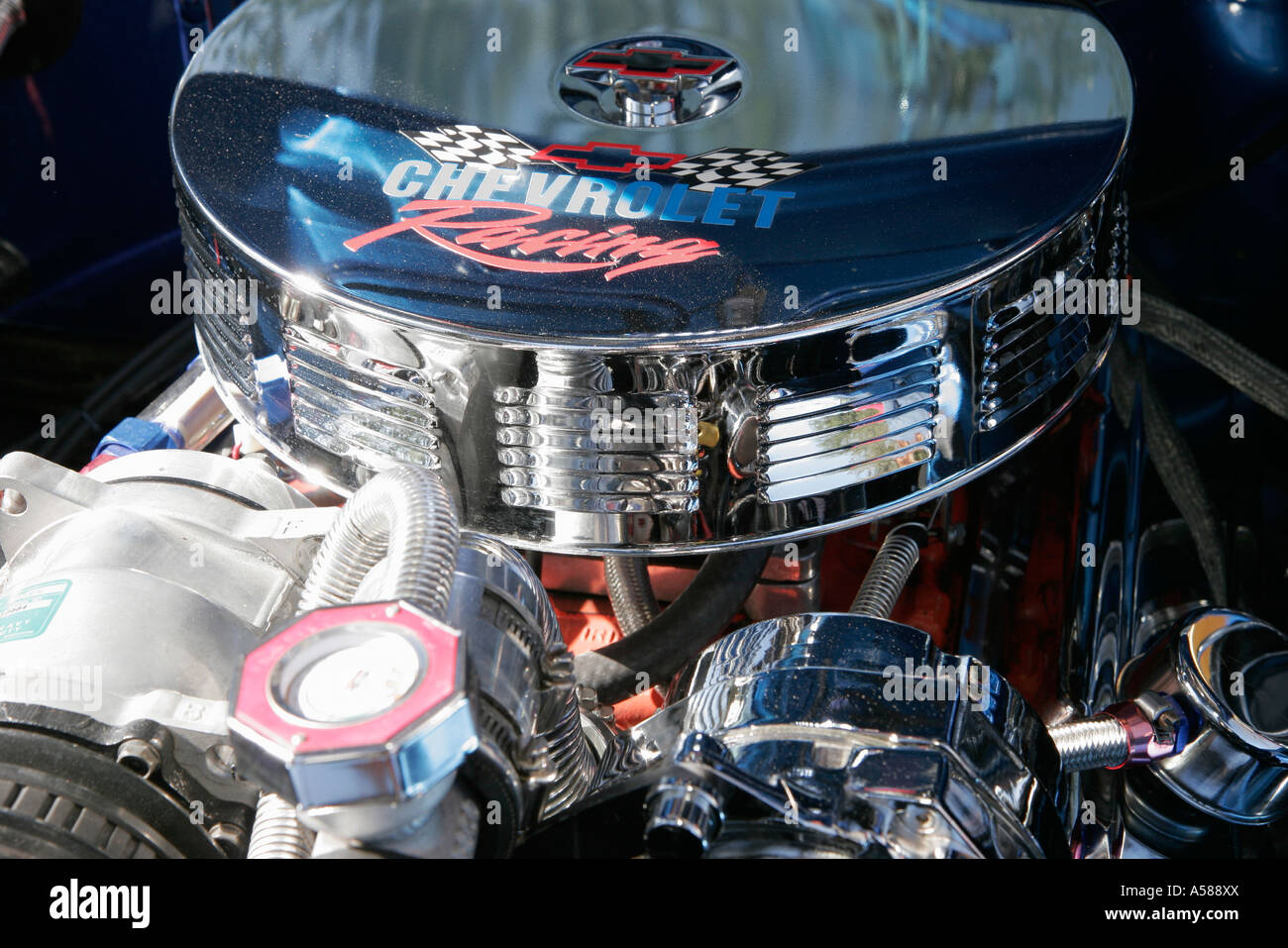 Miami Florida,Coral Gables,Classic Car Show,collezionisti,nostalgia,restore,hobby,americana,motore Chevrolet,FL070218099 Foto Stock