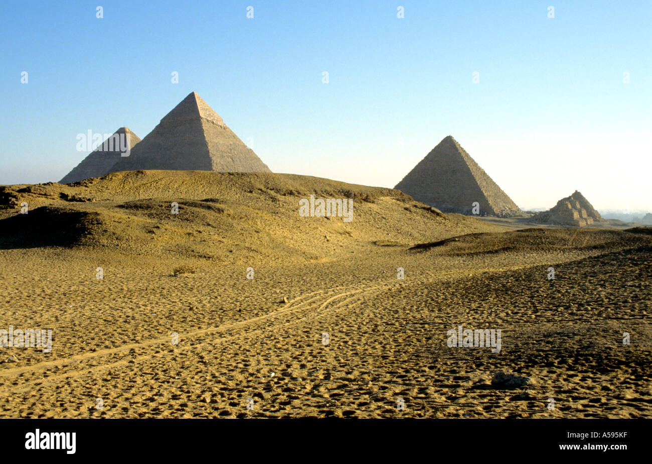 Piramidi di Giza Piramide di Cheope in Egitto Il Cairo cammello Foto Stock
