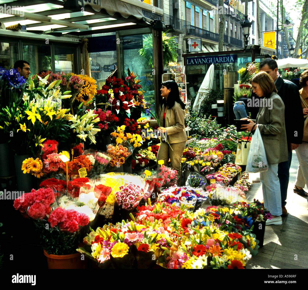 Fiore fiori Barcellona Spagna La Rambla Les Rambles Las Ramblas Foto Stock