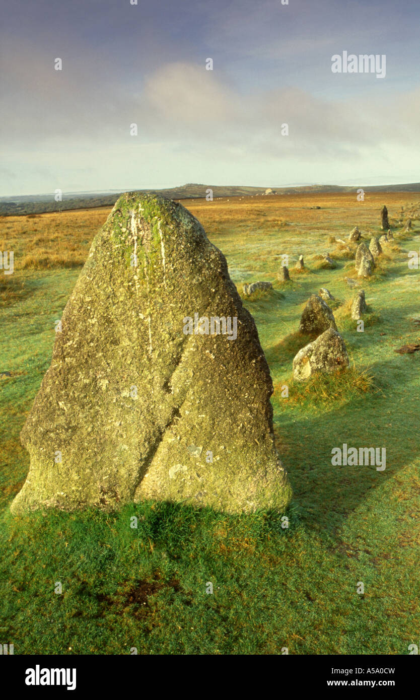 Merrivale fila di pietra Dartmoor Devon Regno Unito Foto Stock