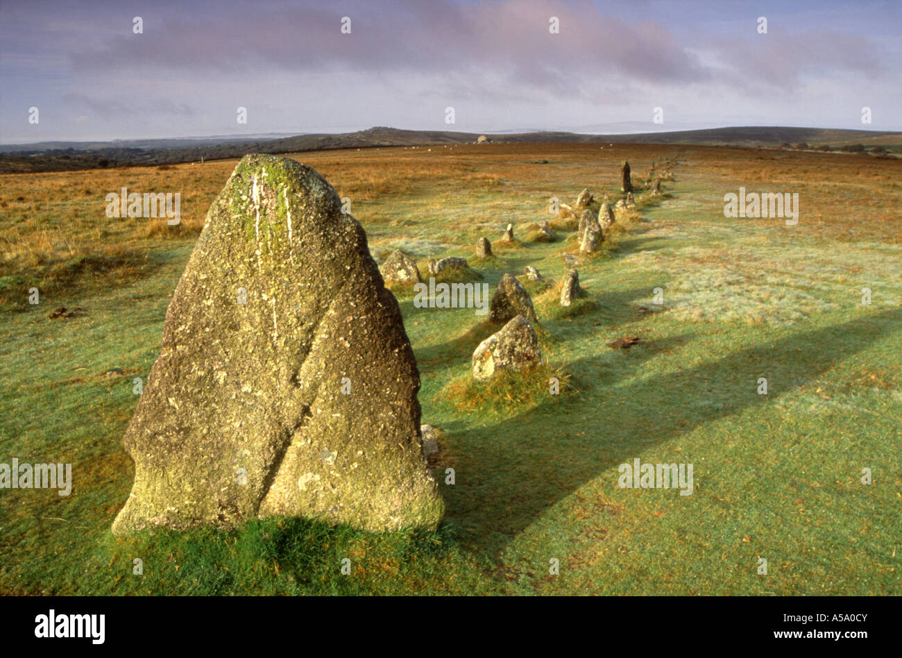Merrivale fila di pietra Dartmoor Devon Regno Unito Foto Stock