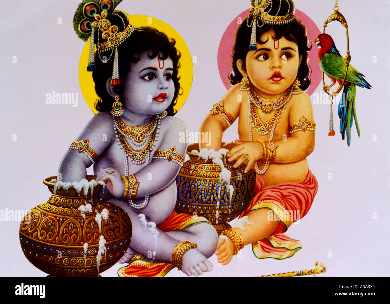 Bambino Krishna e suo fratello Bal Ram - rubare il latticello & cagliata Foto Stock