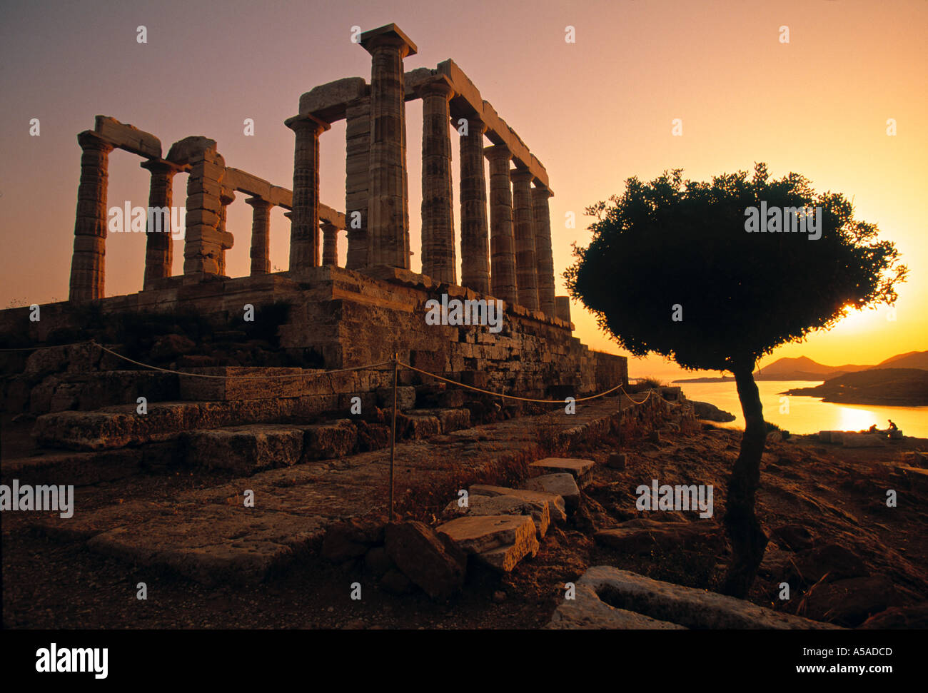 Tempio di Poseidone, Capo Sounion, Attica, Grecia Foto Stock