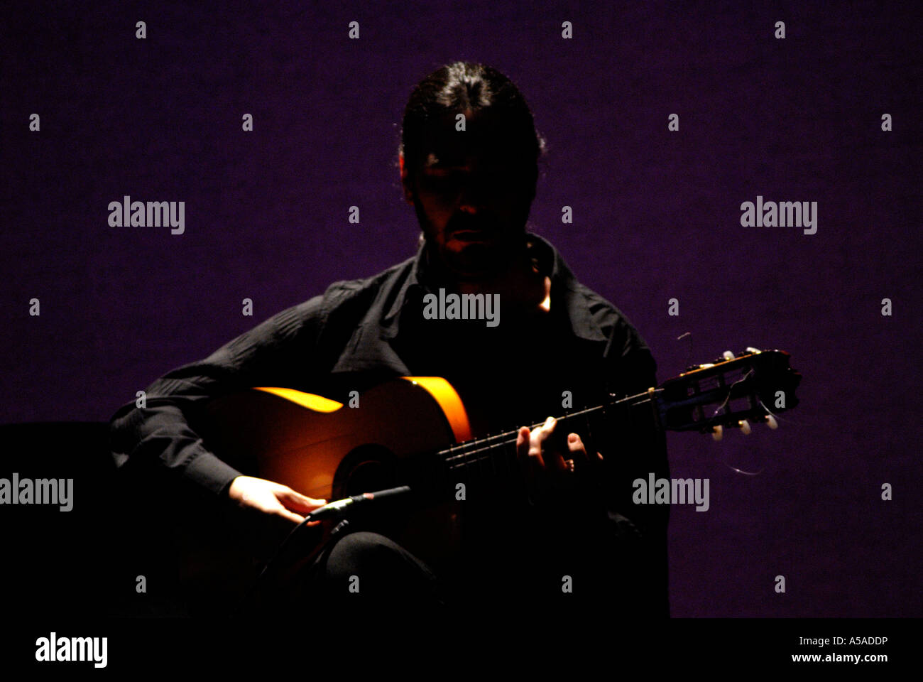 Il chitarrista di eseguire nel festival di flamenco 07 at Sadlers Wells Theatre London Foto Stock