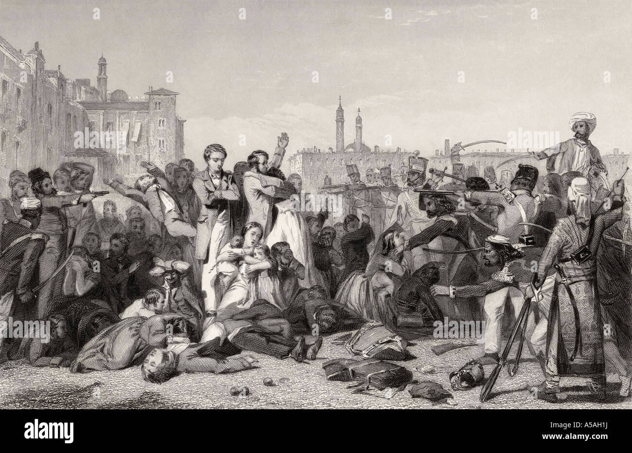 Massacro a Cawnpore, 1857. Dalla Storia del Mutinismo indiano pubblicato 1858 Foto Stock