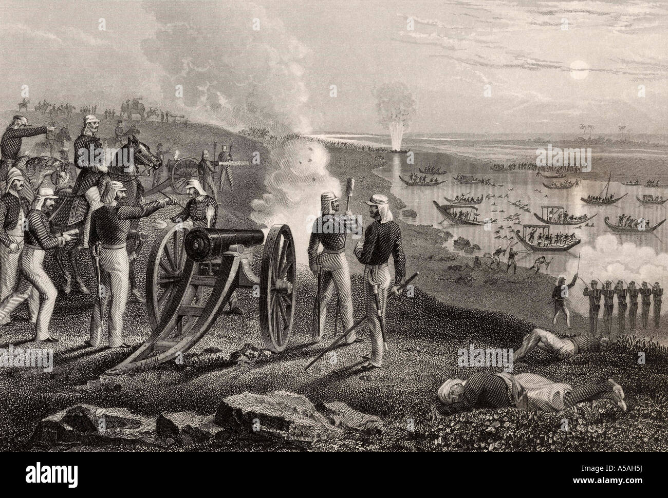 Major Eyre alla guida dei ribelli Oude da Allahabad, 1857. Dalla Storia del Mutinismo indiano, pubblicato nel 1858. Foto Stock