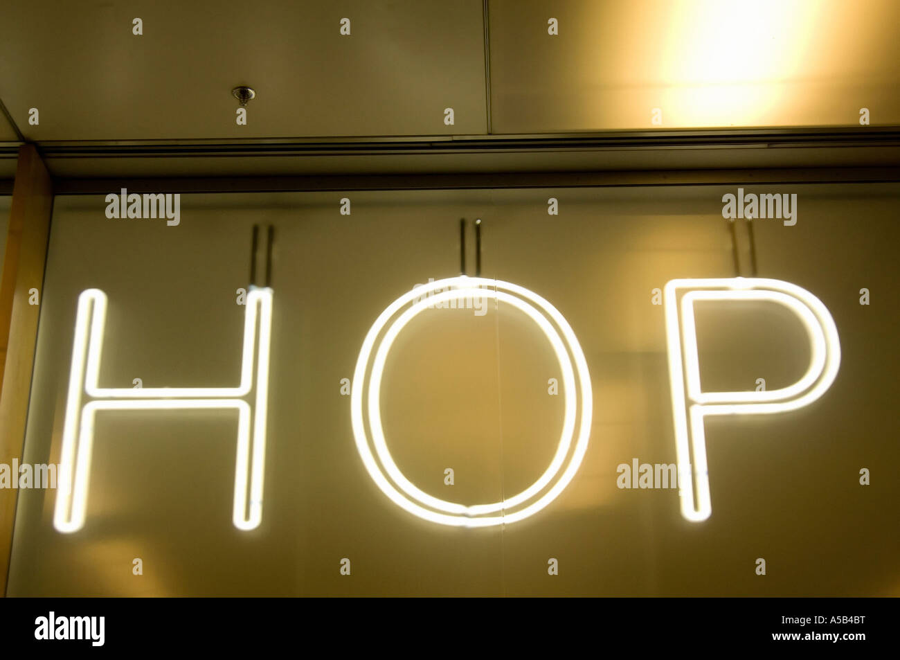 Hop insegne al neon. Foto Stock