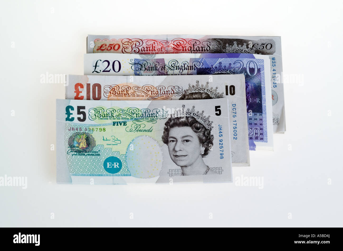 Tutti British banconote £5 £10, £20, £50 Foto Stock