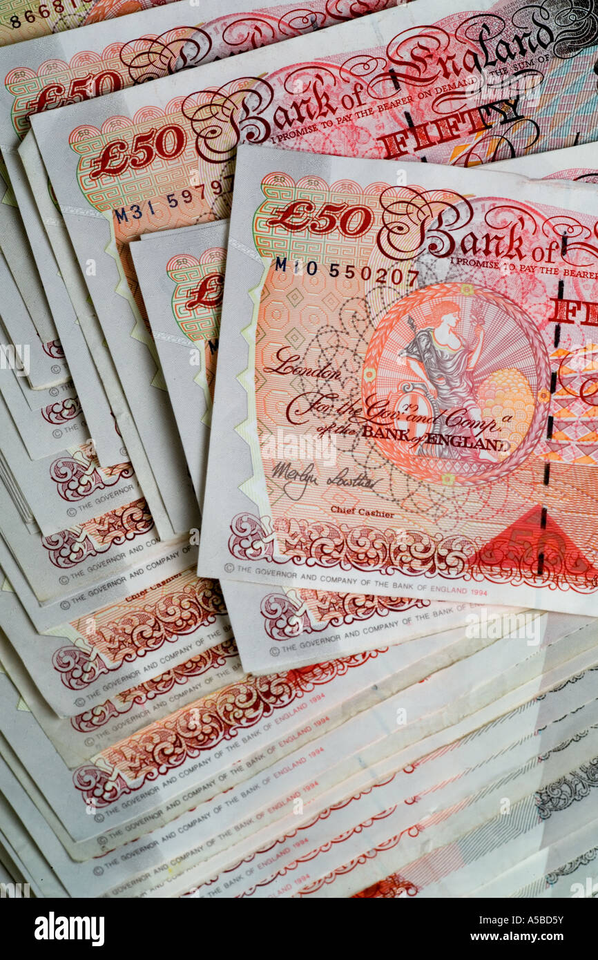 Diffusione di cinquanta pound note Foto Stock