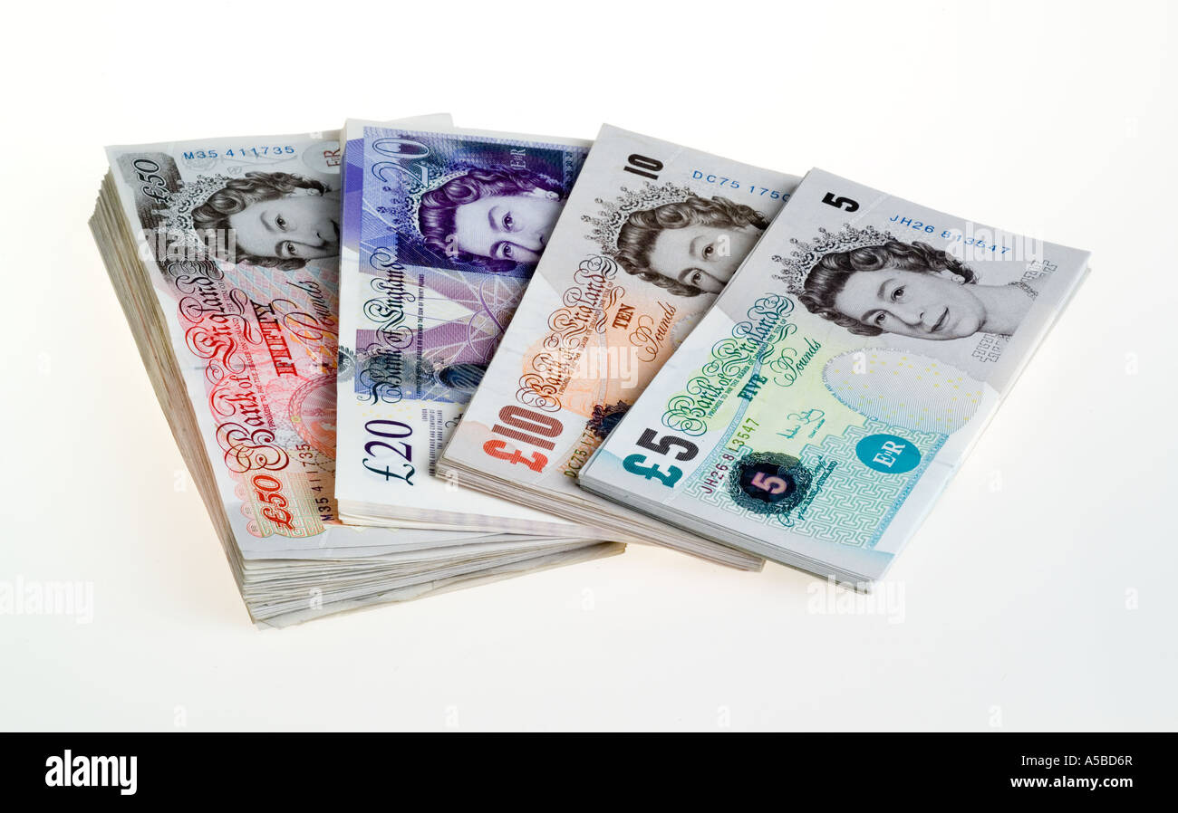 Tutti British banconote £5 £10, £20, £50 Foto Stock