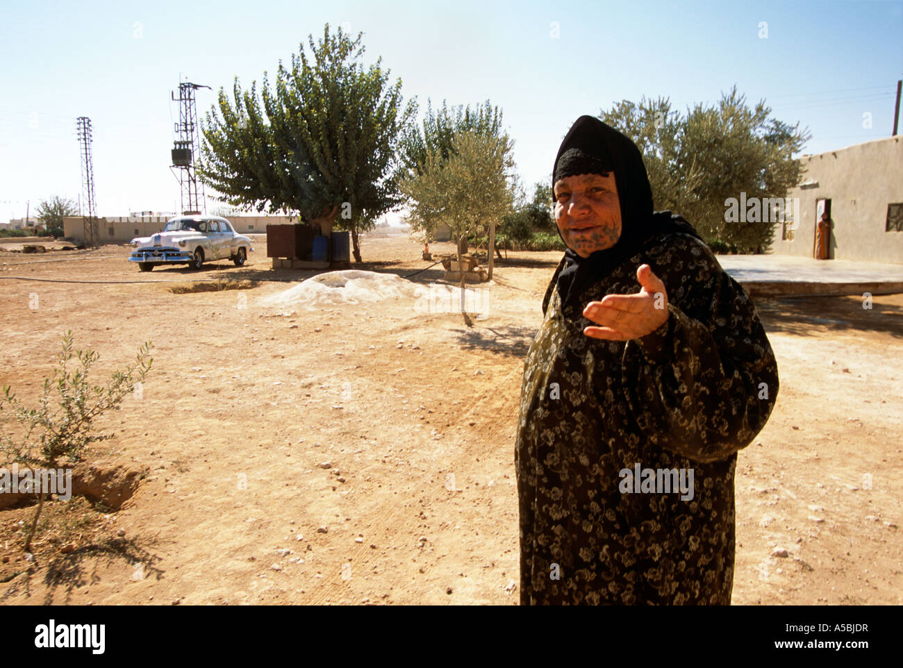 Una donna che indossa un abito tradizionale Siria Foto Stock