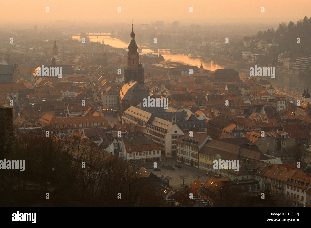 Heidelberg, Blick vom Schloß auf die Altstadt Foto Stock