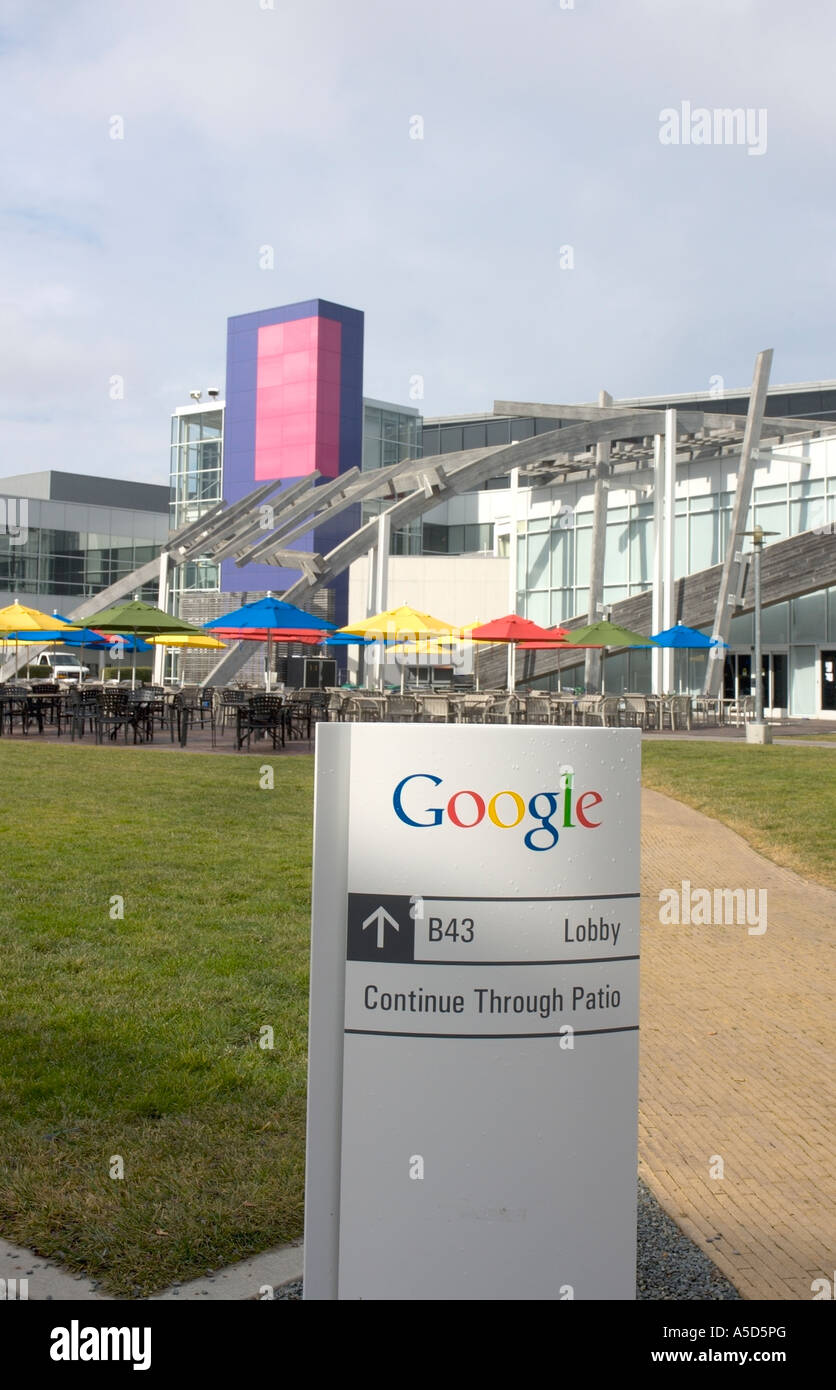 Sede centrale di Google in Mountain View California, conosciuta come il 'Googleplex' Foto Stock