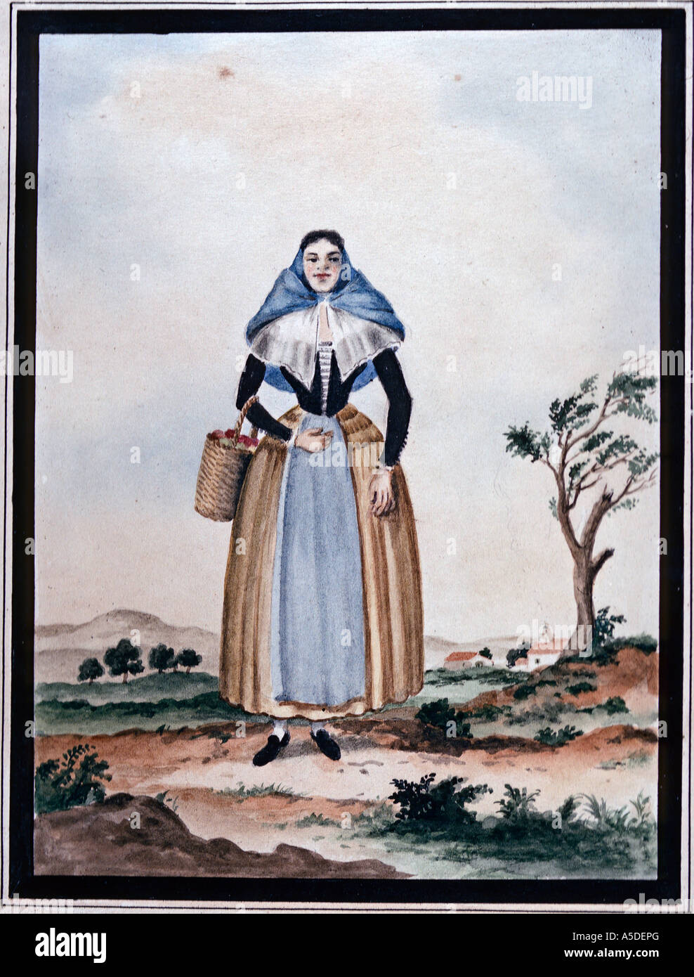 La pittura di Menorcan donna in abito tradizionale Foto Stock