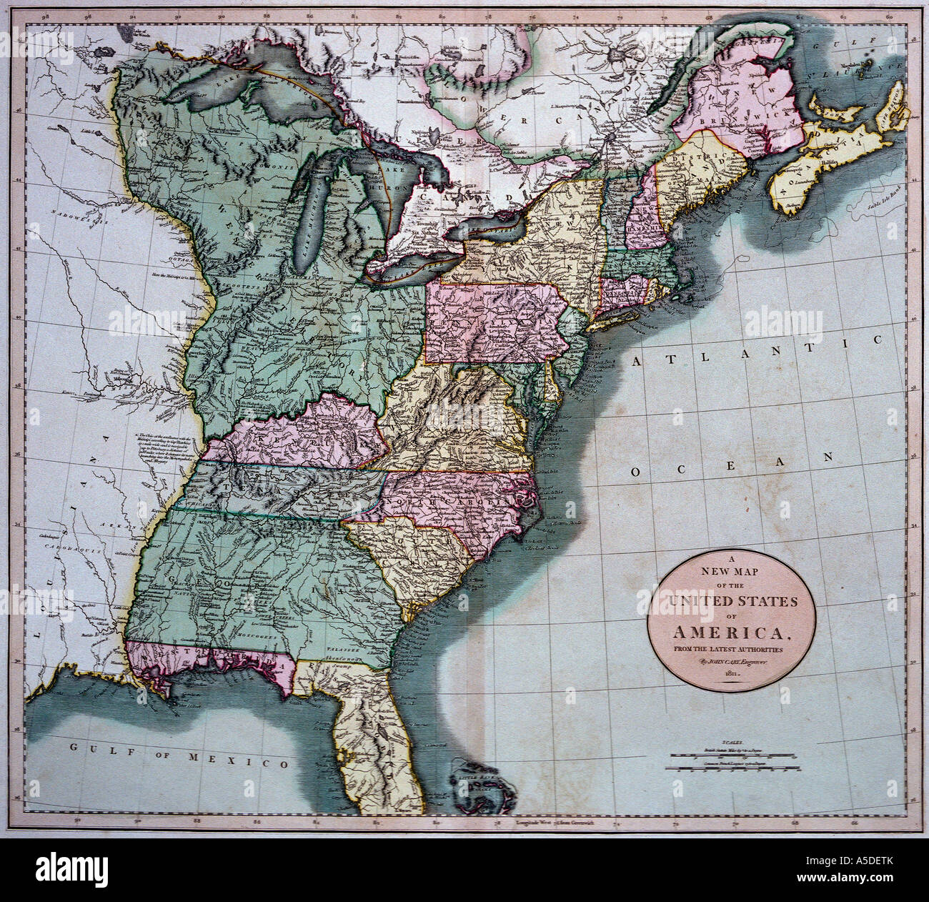 Mappa storica degli Stati Uniti Foto Stock