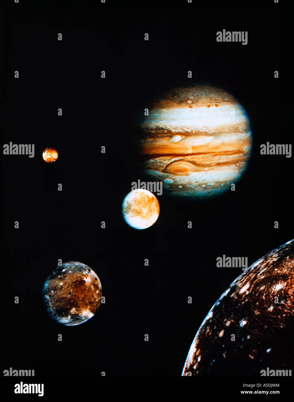 Giove dal Voyager ho 579 35327 immagine composita mostra Lune Foto Stock
