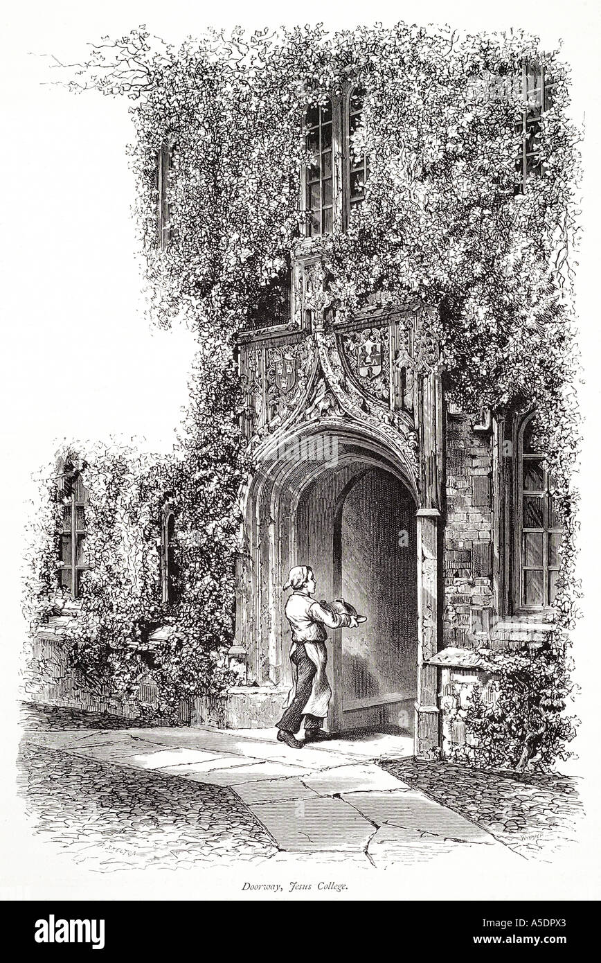 Jesus College collegio ingresso percorso arco ornati in muratura di pietra architettura Cambridgeshire Cambridge University GB REGNO UNITO Inghilterra Eng Foto Stock