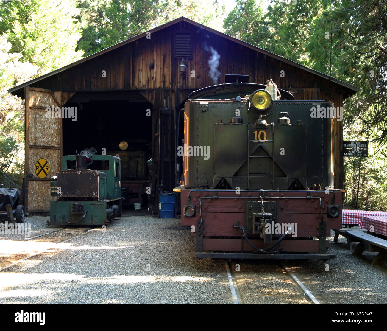 Una locomotiva, Yosemite zucchero Mountain Pine Railroad, CALIFORNIA, STATI UNITI D'AMERICA Foto Stock