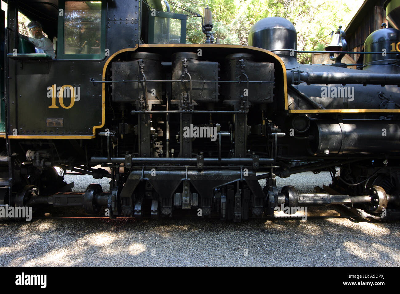 La locomotiva, Yosemite zucchero Mountain Pine Railroad, CALIFORNIA, STATI UNITI D'AMERICA Foto Stock