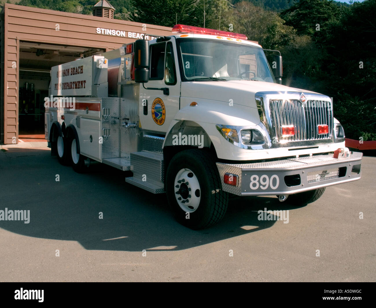 Stinson Beach, California, camion antincendio di emergenza del veicolo antincendio di protezione antincendio Foto Stock