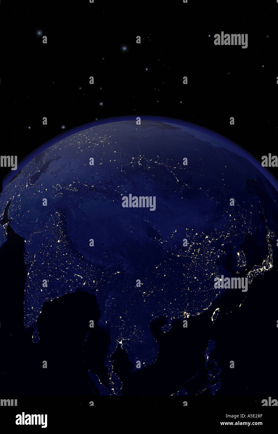 Immagine satellitare del Sud Est Asia di notte le luci della città visibile la Terra dallo spazio Foto Stock