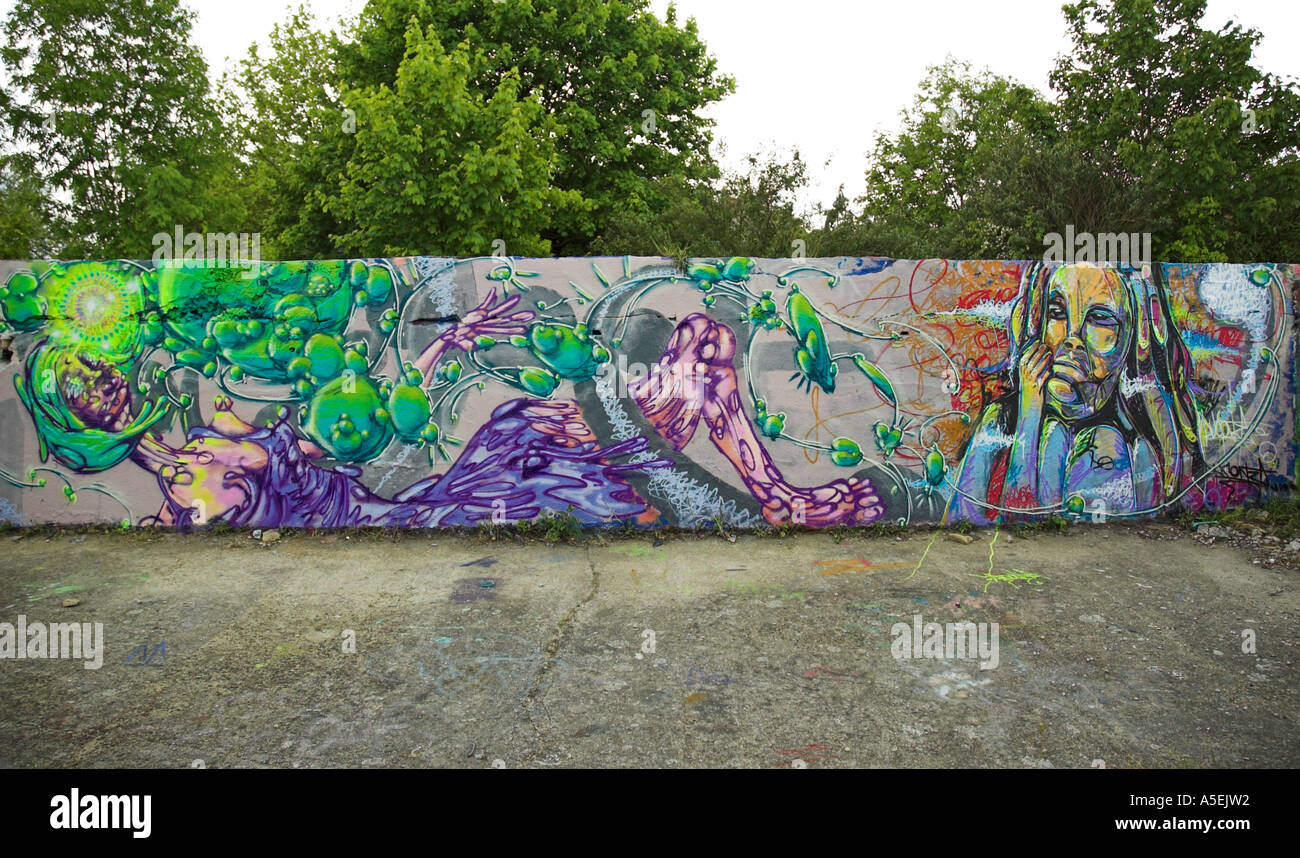 I graffiti sulla parete della zona abbandonati all'interno di Markfield (Park London REGNO UNITO Foto Stock