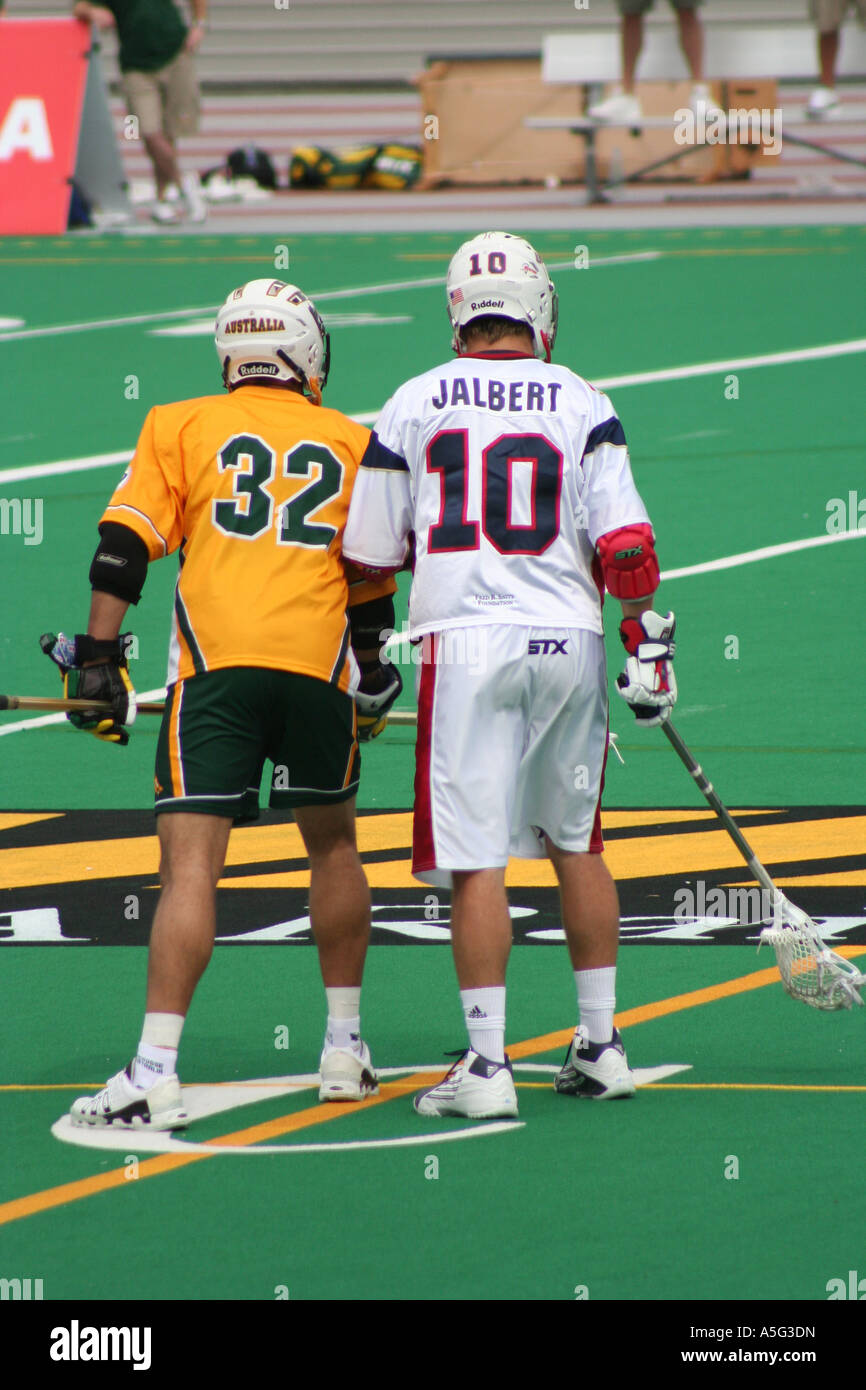 Il Team USA vs Team Australia durante il mondo 2006 Campionati di Lacrosse Foto Stock