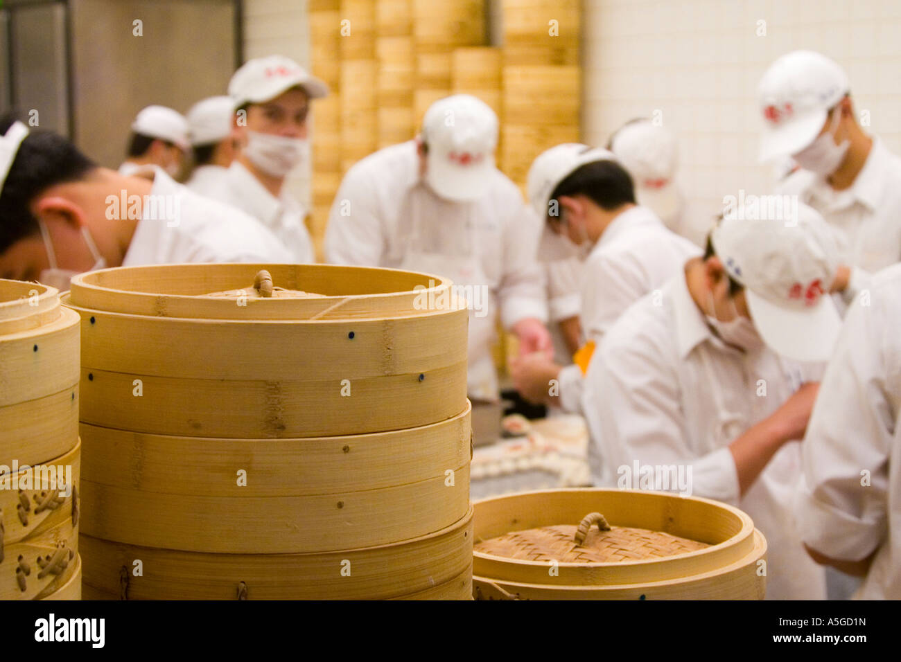 Xiaolongbao o maiale gnocco di incarto Dintaifung a Taipei Taiwan Foto Stock