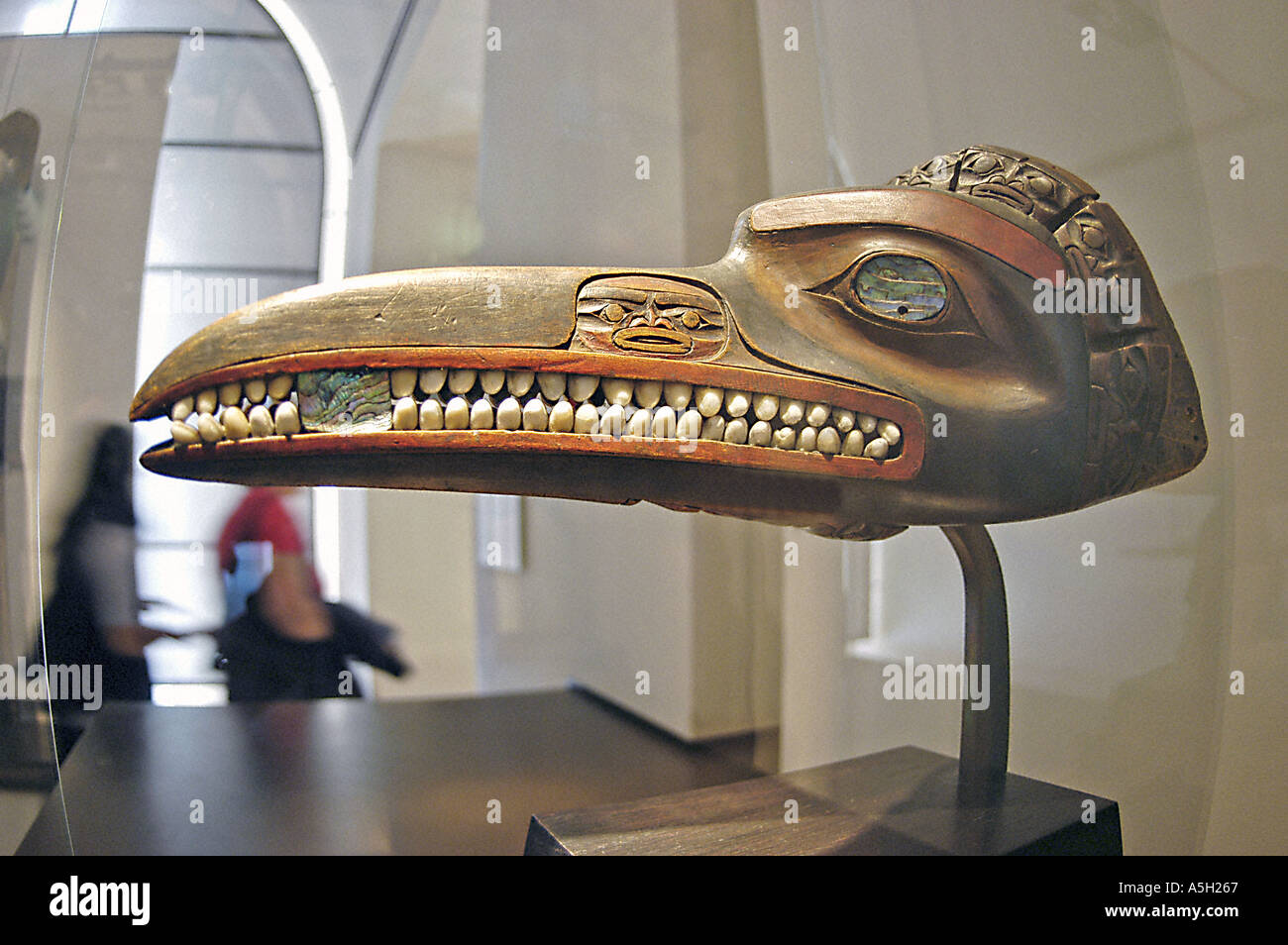 Oggetti d'arte Collezione d'arte primitiva, scultura di legno canadese, testa d'uccello, arte pubblica di Parigi, Museo del Louvre, dettagli interni indiani Foto Stock