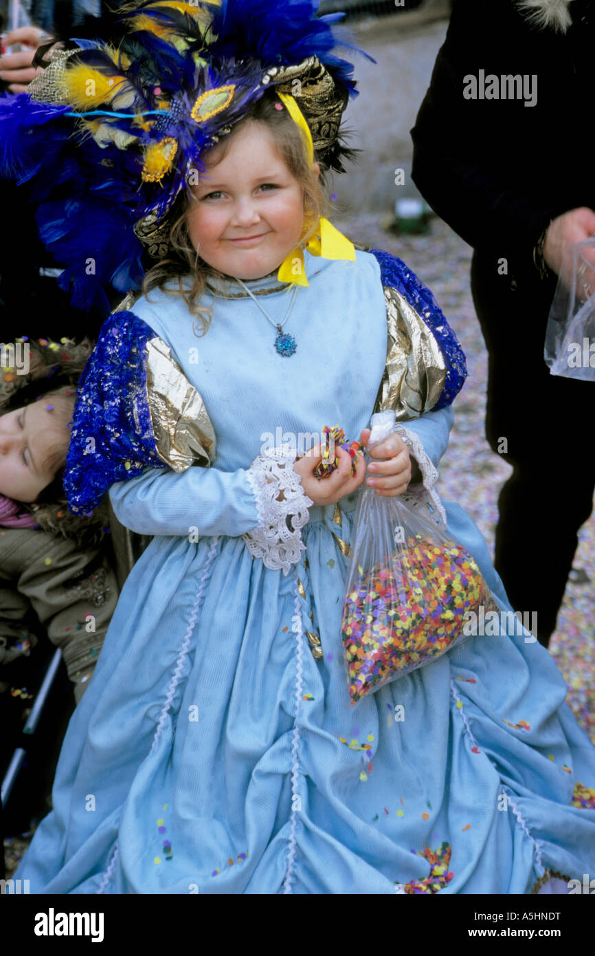 Belgio Binche carnevale bambina Foto Stock