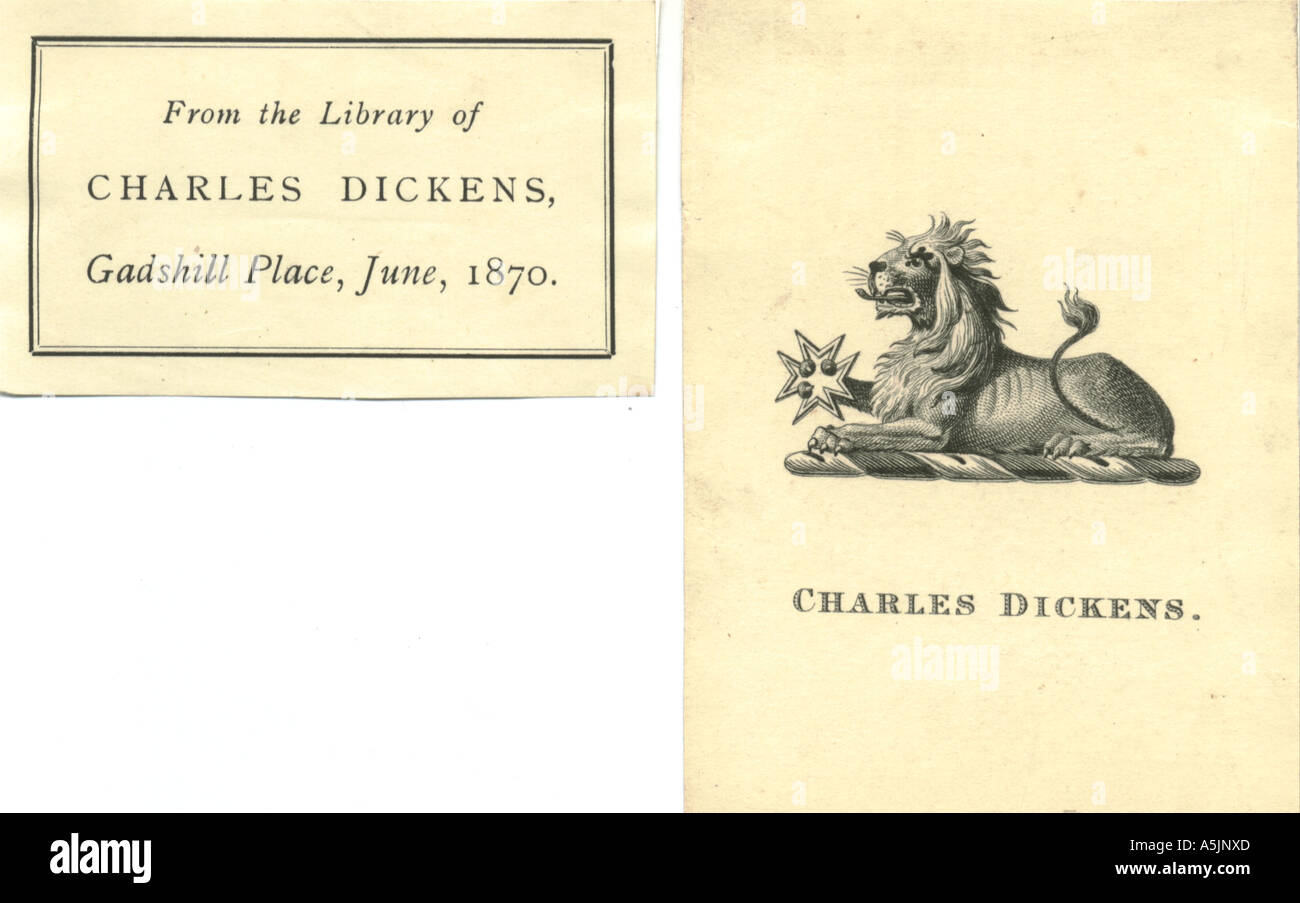 Charles Dickens 1812-1870, ex libris ed etichetta Foto Stock