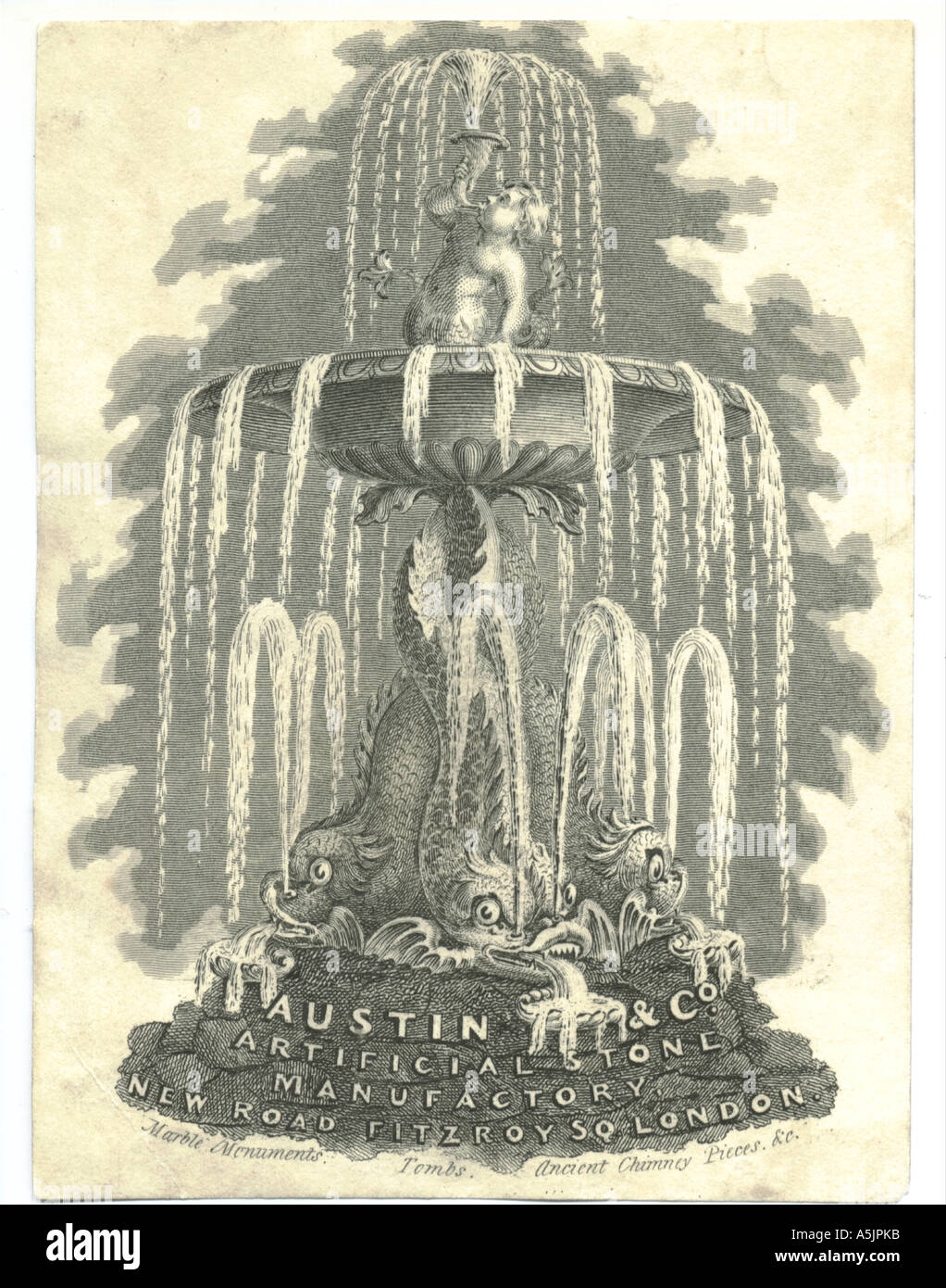 Scheda commerciale per Austin & Co., pietra artificiale Manufactory, Londra, circa 1850 Foto Stock