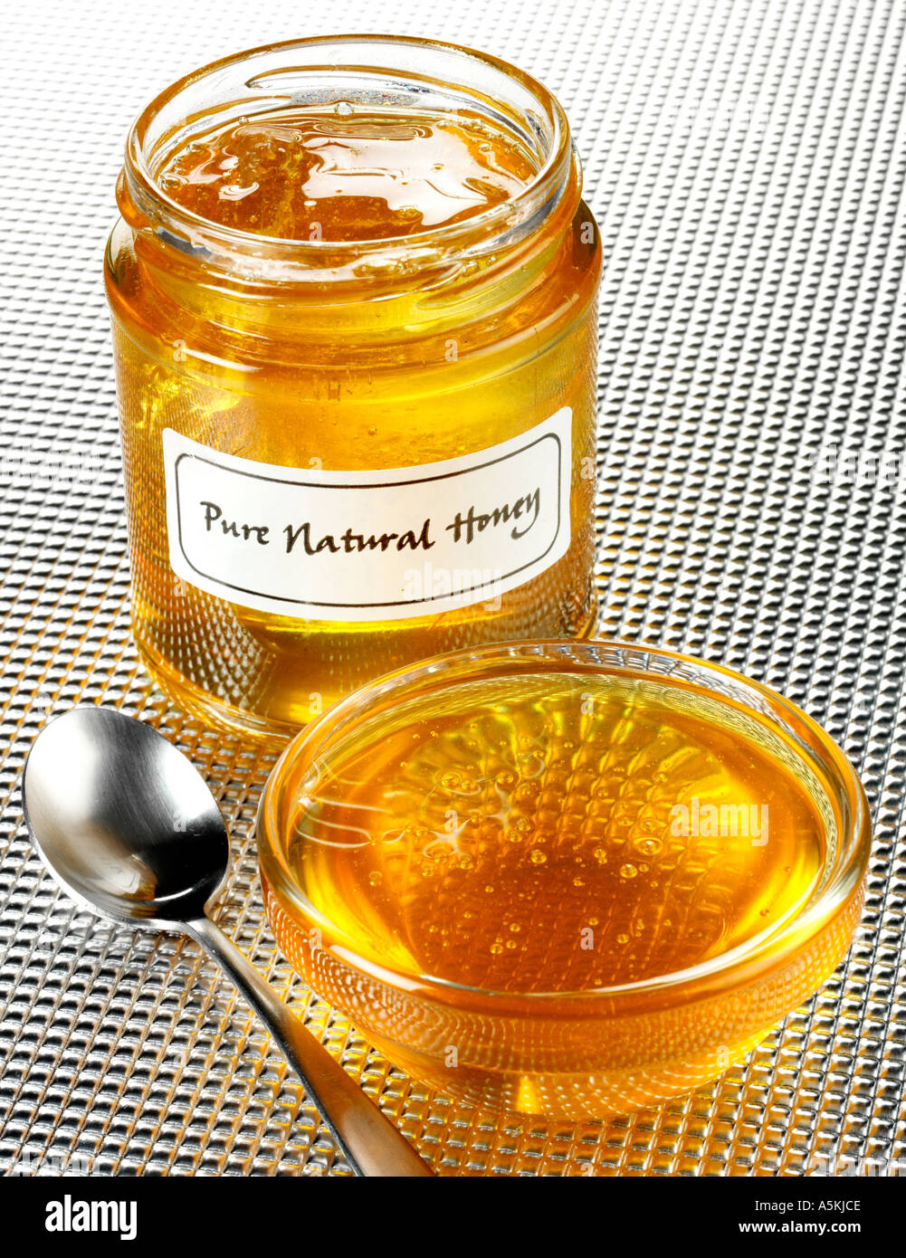 Miele naturale con etichetta Foto Stock