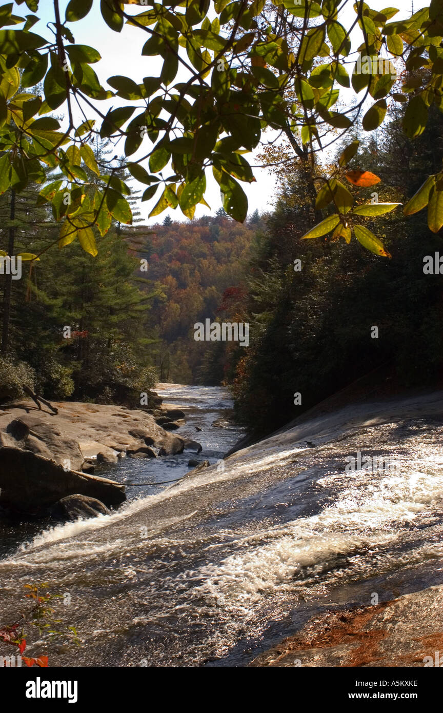 Una vista del fiume Horsepasture come visto dal sentiero escursionistico vicino i cassieri Carolina del Nord e vicino al lago Toxaway Foto Stock