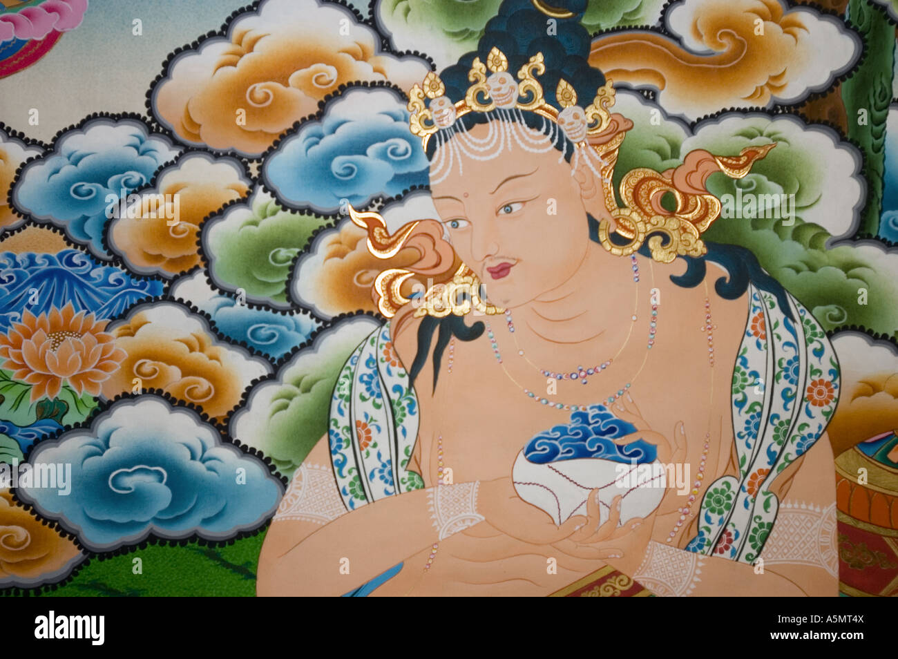 Buddista Tibetana arte tangka di seta dipinto del santo indiano Mahasiddha Foto Stock