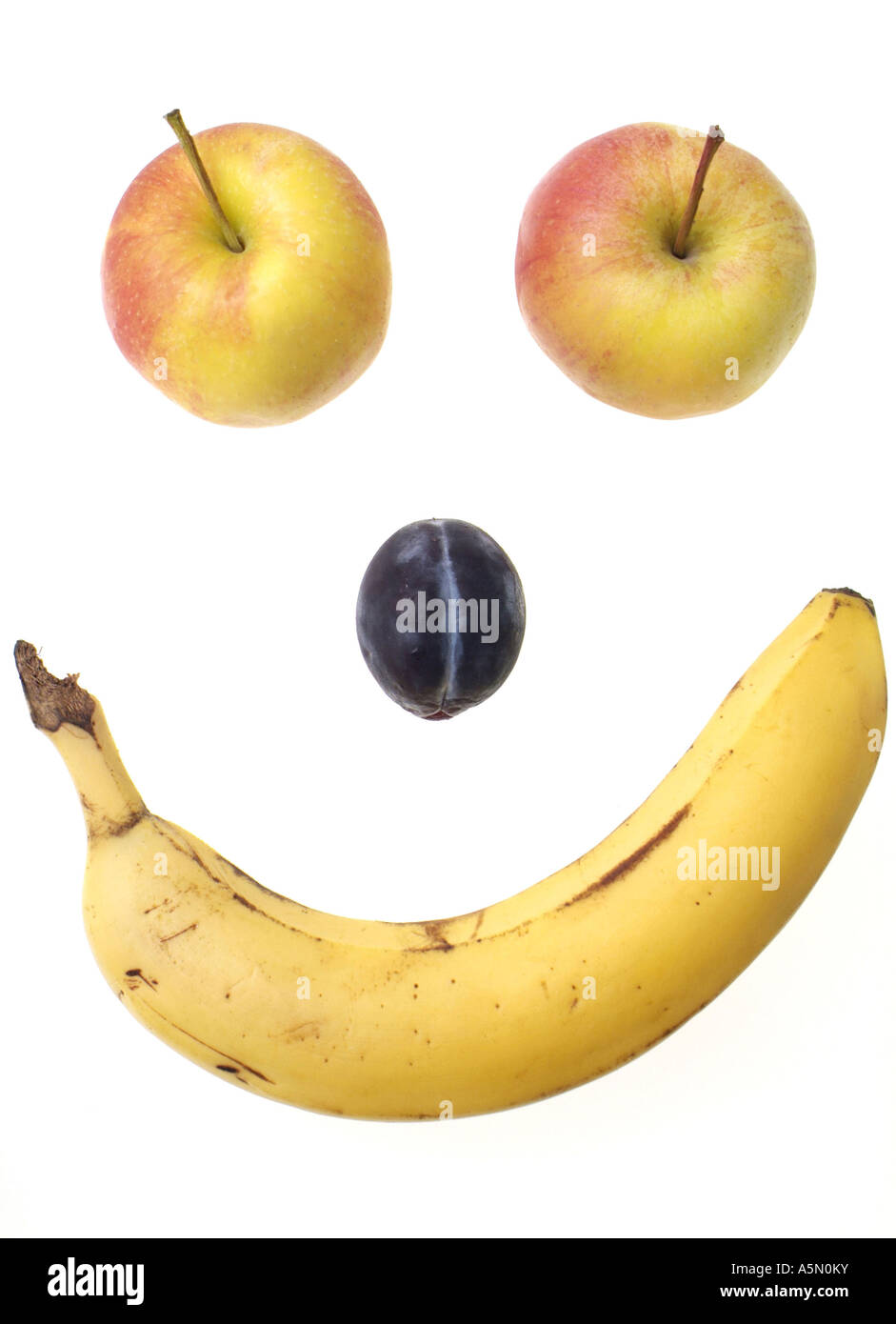 Lachendes Obstgesicht sorridente faccia di frutta Foto Stock