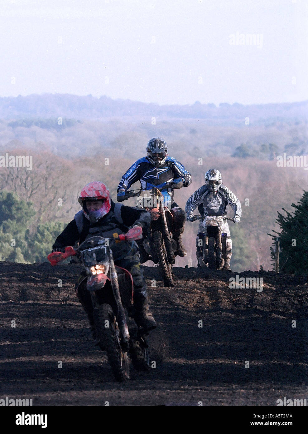 Un gruppo di moto motocross piloti. Gara Endurance. Regno Unito Foto Stock