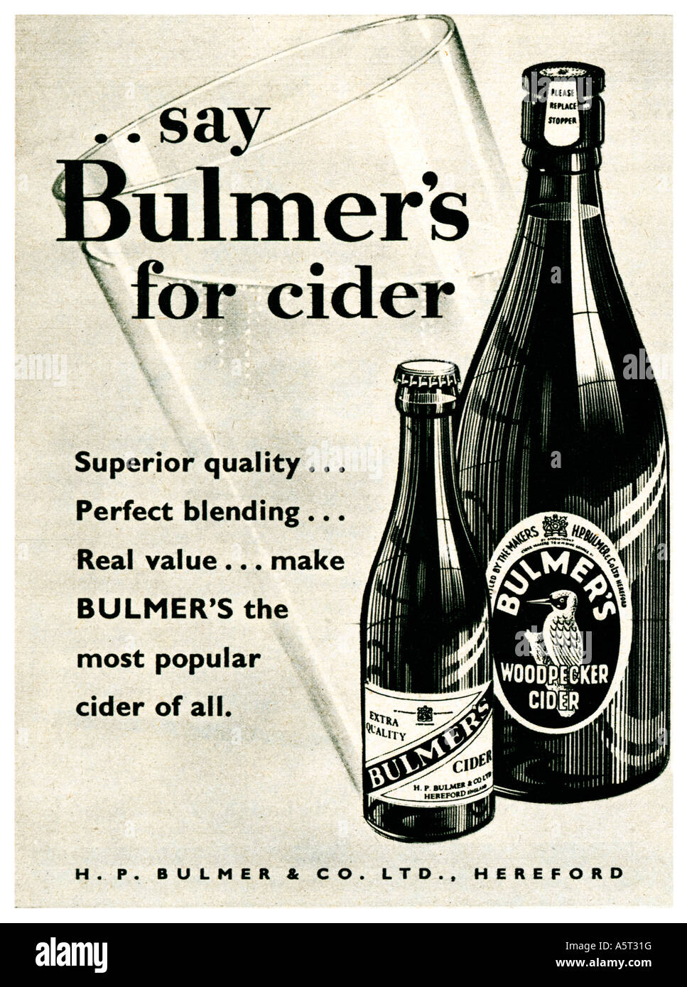 Sidro Bulmers anni cinquanta spot per il famoso marchio inglese di bottiglie di sidro da Hereford Foto Stock