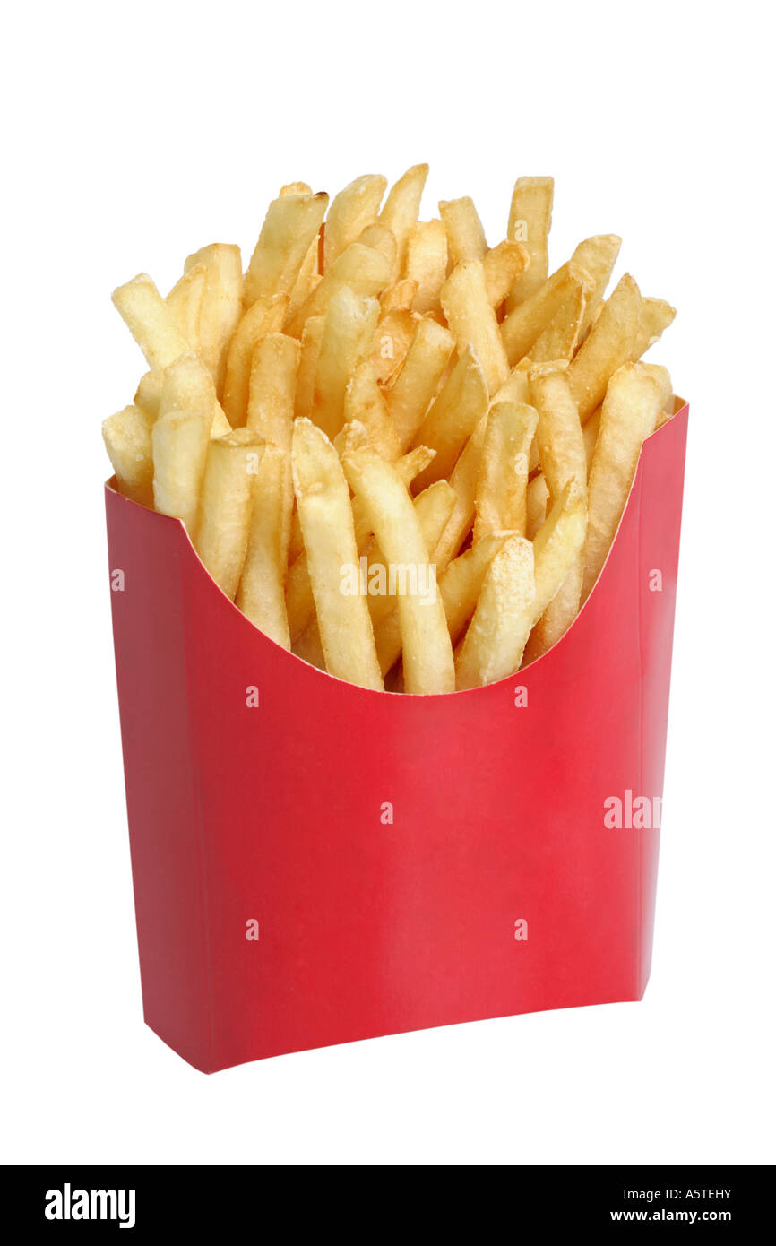 Il Fast Food patatine fritte tagliate su sfondo bianco Foto Stock