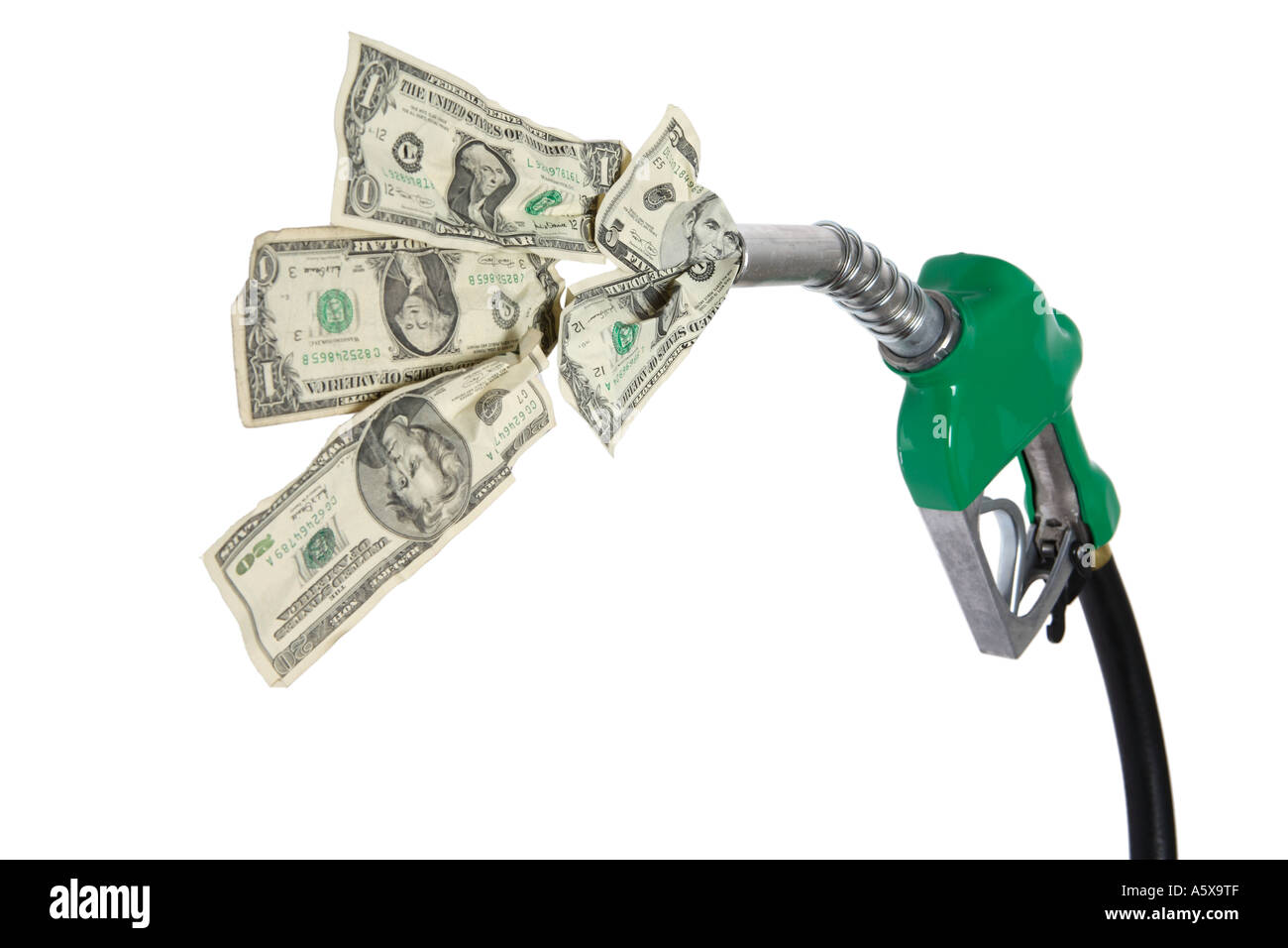 Verde ugello di gas con noi i soldi in uscita. Foto Stock