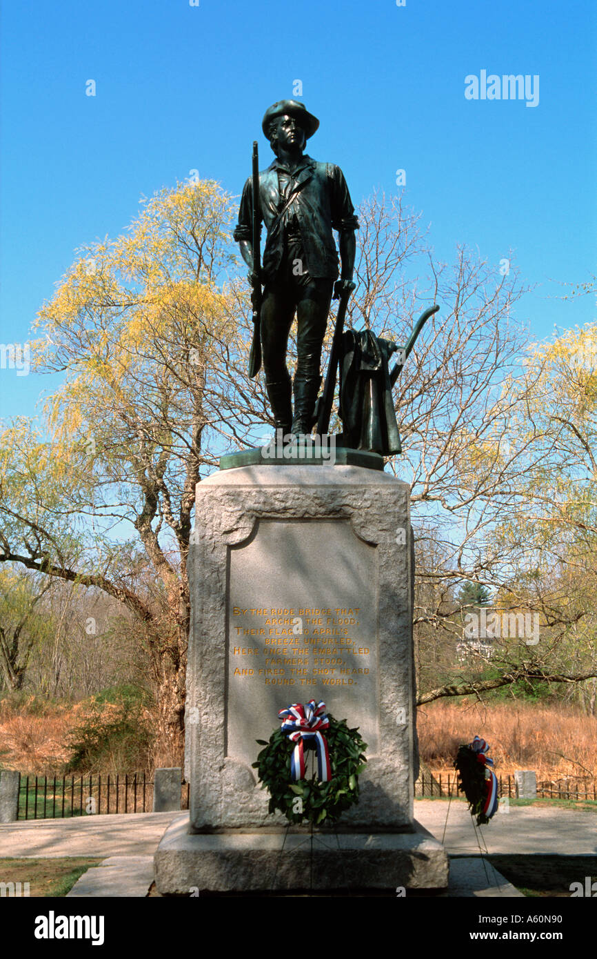 Statua di Minuteman presso il vecchio ponte nord Concord Massachusetts Foto Stock