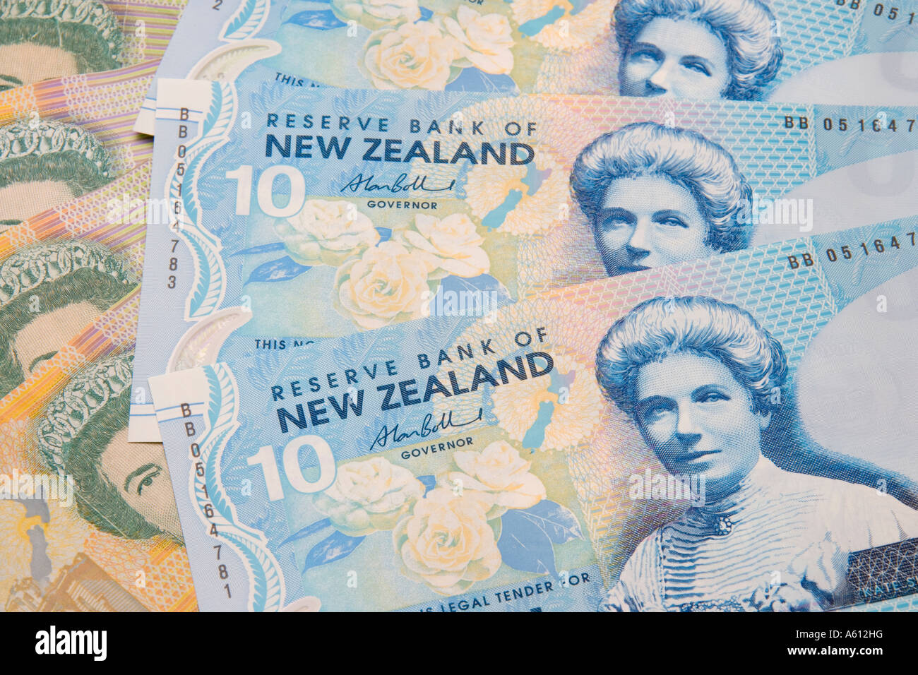 Dollari Neozelandesi, decine e venti Foto Stock
