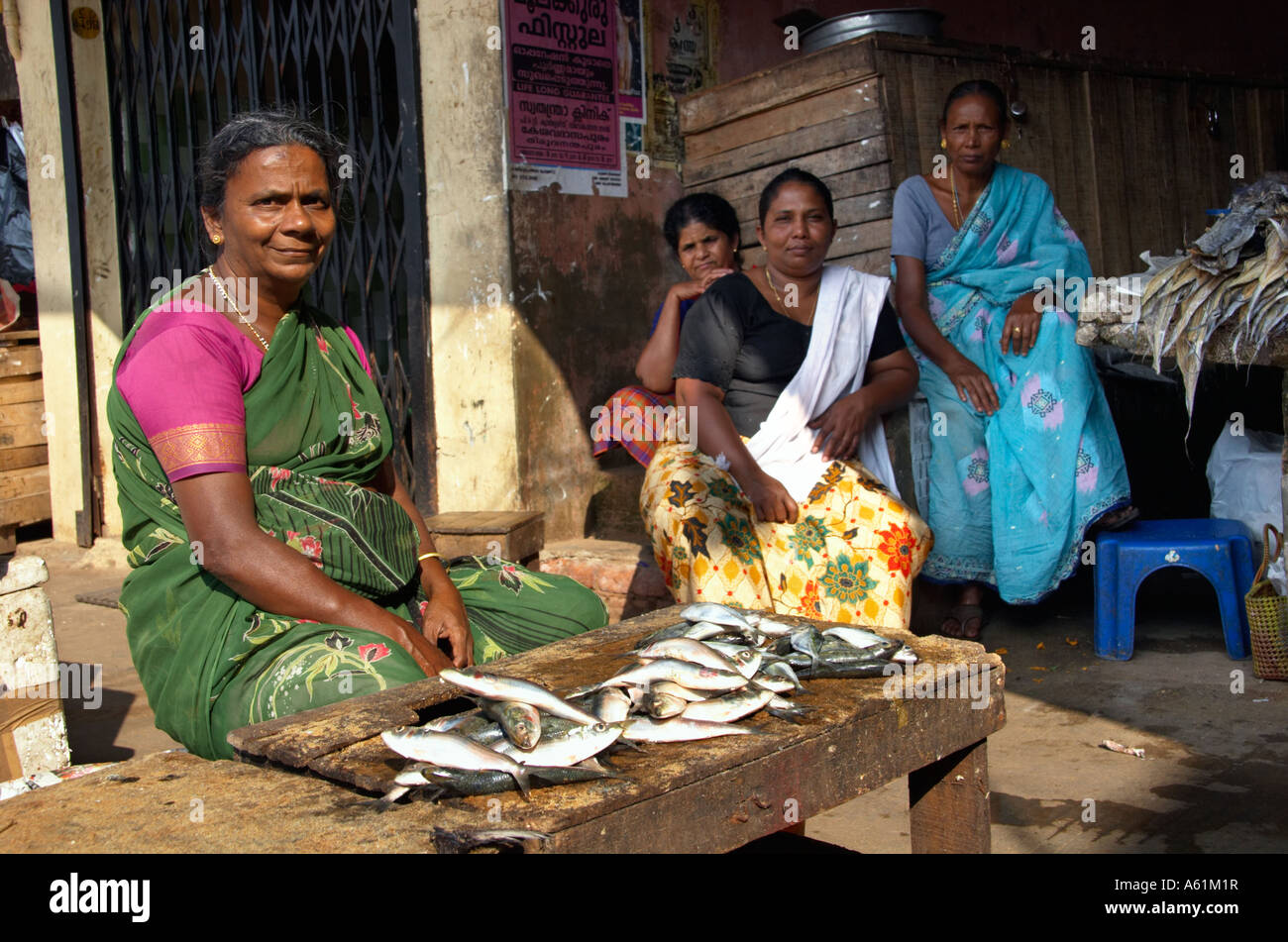 Donna vendita di pesce fresco in Connemara Market Thiruvananthapuram Trivandrum India Kerala Foto Stock