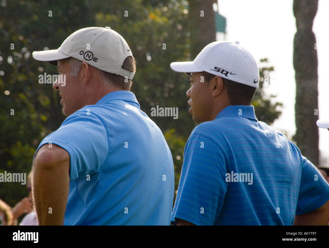 Tiger Woods e Steve Williams Foto Stock