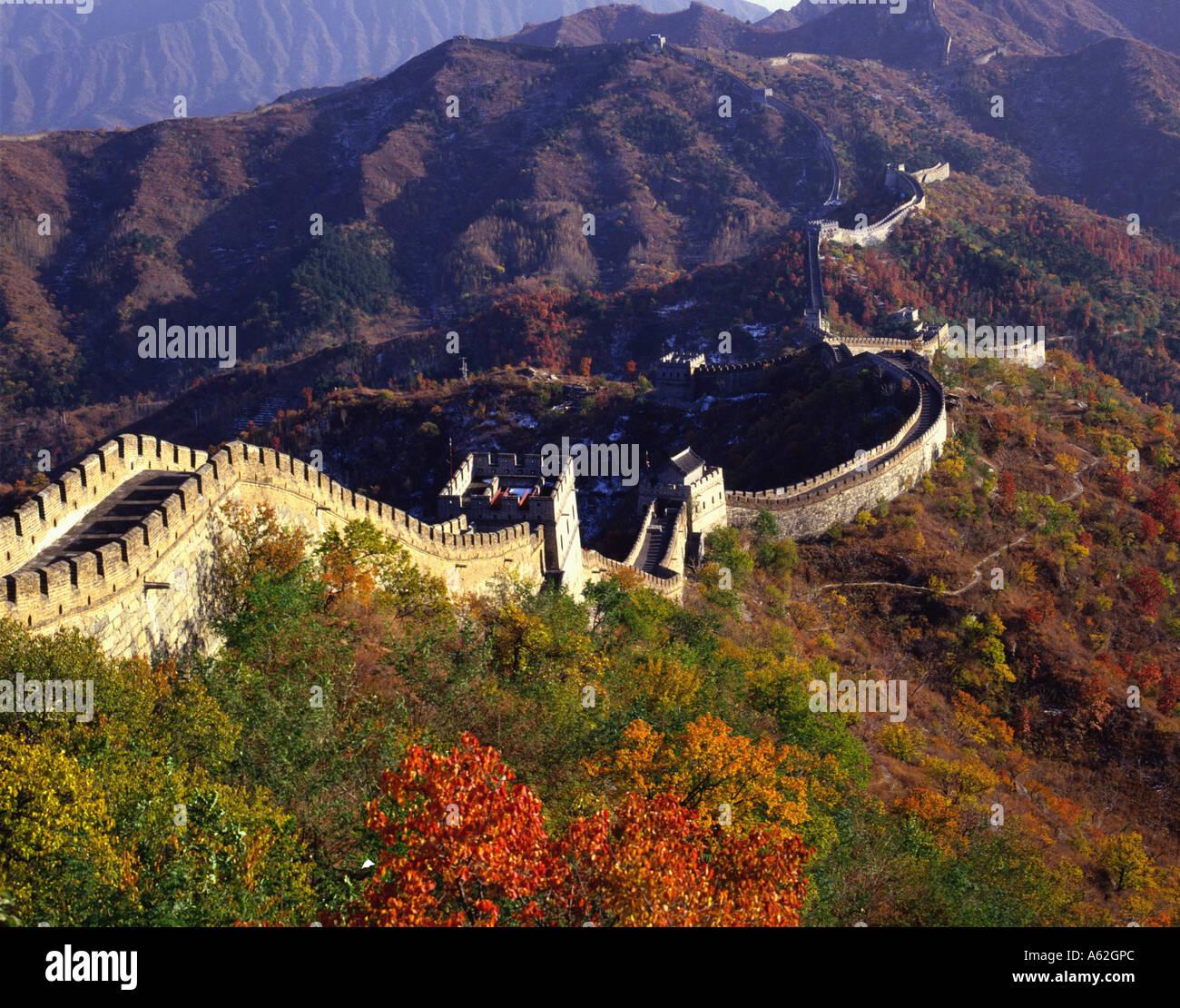 Angolo di alta vista della Grande Muraglia della Cina, la Cina, Asia Foto Stock