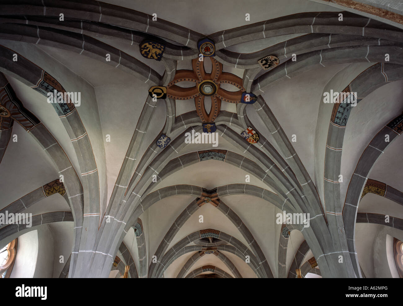 Püttlingen, Ortsteil Kölln, San Martino, Evangelische Chiesa Martinskirche, Gewölbe der Hallenkirche von Osten Foto Stock