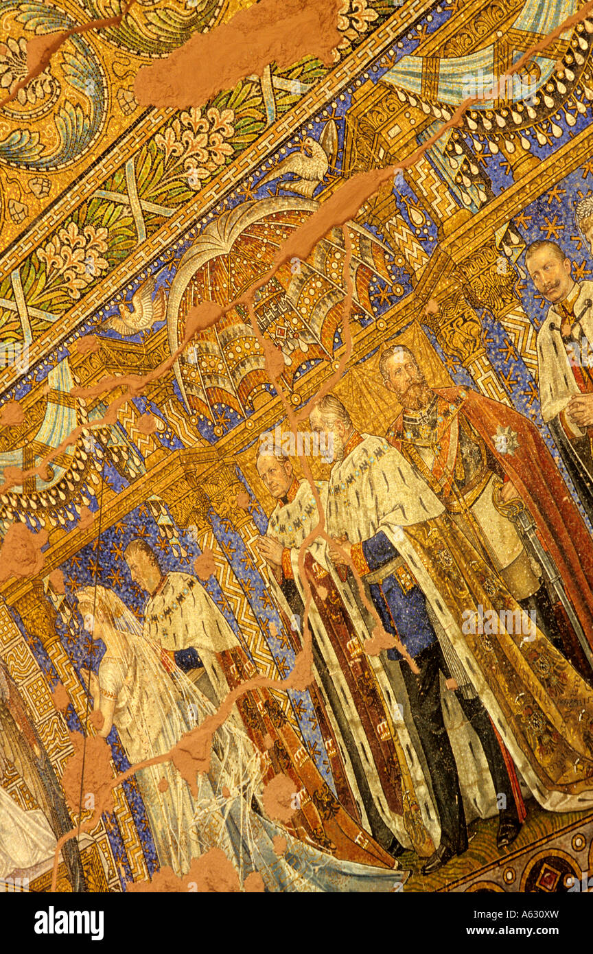 Mosaico di Hohenzollern righelli all interno del XIX secolo Kaiser Wilhelm pace chiesa Berlino Germania Foto Stock
